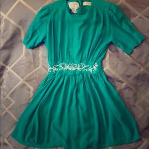 Vintage teal dress with embroidered details